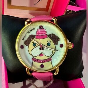 Betsey Johnson Mother of Pearl Dog Pink Watch